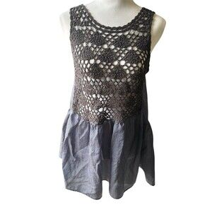 Free People Crochet Navy Stripe Peplum Coverup Top Minidress Whimsigoth Boho XS